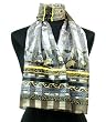 Scarf Gray Yellow Antique Flower Design Neckerchief 13"x60"