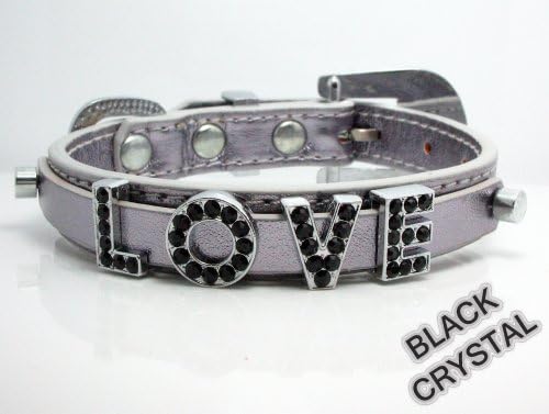 Large Silver Metallic Leather with Swarovski Grade Crystal Collar for Cat/dog with Diamante Buckle ***Customize Your Own Pet Name***