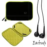 Black with Green Trim Smart Aero Protection Design Slim Soft Suede Cover Carrying Sleeve Case with Extra Accessory Back Pocket for Amazon Kindle Touch (Wi-Fi, 6 E ink Display) + Includes a Crystal Clear High Quality HD Noise Filter Ear buds Earphones Headphones ( 3.5mm Jack )