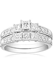 IGI Certified 14k White Gold Princess-Cut Diamond Three-Stone Bridal Ring Set (1 1/2 cttw, H-I Color, I1-I2 Clarity)