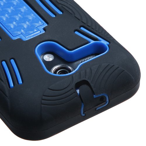 Moto G Case (1st Gen & 1st Gen with 4G LTE), Rock Me Wireless (TM) 3 items Bundle - Screen Protector, 24K Gold Plating Electromagnetic Waves Blocking Sticker and Heavy Duty Armor Protective Kick Stand Case for Motorola Moto G 1st Generation. (Black / Blue)