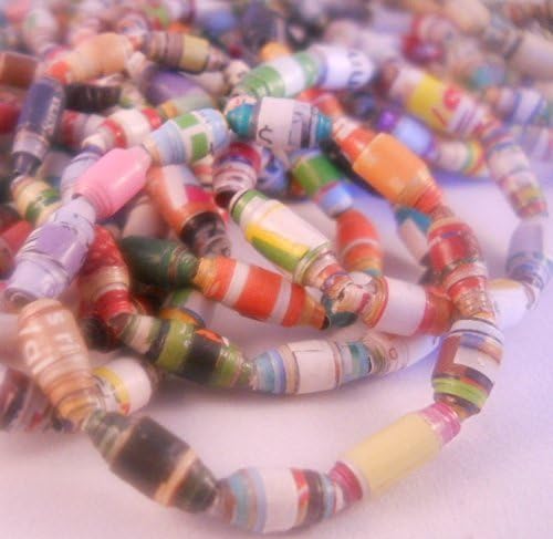Childrens Upcycled Paper Bead Stretch Bracelets in Wholesale Lots of 3 to 96