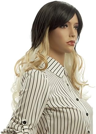Reilees 2-Tone Dark Roots Ombre Full Head Wigs Medium Long Wavy Wig Synthetic Wig for Women Ladies Full Wigs (613A+124+4 Black Ombre Blonde) 24inch