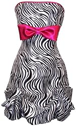 Zebra Strapless Satin Bubble Prom Dress Holiday Coctail Party Gown w/ Color Bow