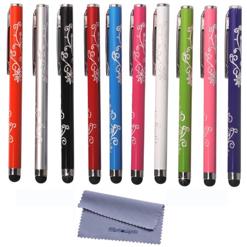 Wisdompro 10 Pack Stylus Bundle of 4.2-inch Colorful Universal Styli Pens for Capacitive Touch Screen iPads, Tablets, iPhones, Samsung Galaxy Note /Tab and more - Carved Flowers