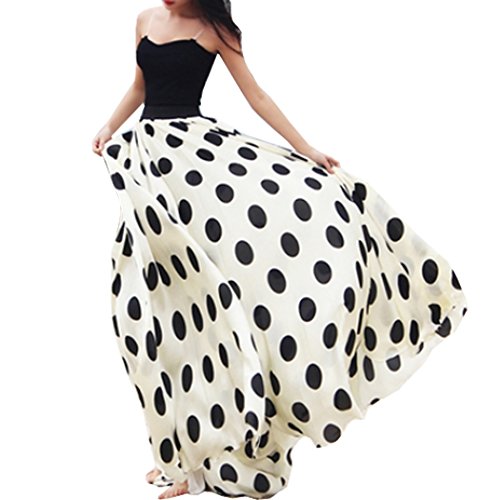Ladies Women Maxi Chiffon Skirt Dress Polka Dot Casual Long Summer Beach Skirts