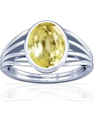 14K White Gold Oval Cut Yellow Sapphire Womens Astrological Ring