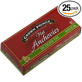 Crown Prince Flat Anchovies in Olive Oil, 2-Ounce Tins (Pack of 25)