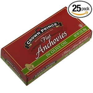 Crown Prince Flat Anchovies in Olive Oil, 2-Ounce Tins (Pack of 25) by Crown Prince