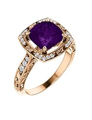 18K Rose Gold 8.00x8.00mm Antique Cushion Cut Amethyst and Diamond Ring -- LIFETIME WARRANTY