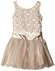 Girls Charmeuse/Metallic/Nylon/Polyester/Tulle Ballerina Piping Lace Round Neck  Dress With a Sash 