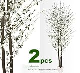 TWO 7' White Cherry Blossom Real Wood Trunks Artificial Trees