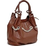 Designer Inspired Synthetic Leather Metal chain accented shoulder bag - Brown Designer Inspired Synthetic Leather Metal chain accented shoulder bag - Brown
