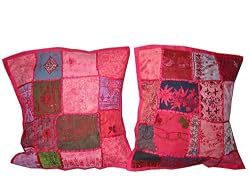 Indian Gift Idea-2 Redpink Sari Toss Pillow Cushion Covers and Free Shipping