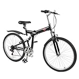 Best Choice Products® 26" Folding Mountain Bicycle 6 Speed Shimano Foldable Bike Black Color