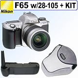 Nikon F65 (N65) 35mm SLR Camera (Silver) with Tamron 28-105mm f/4-5.6 (IF) Autofocus Zoom Lens + Nikon MB17 Battery Grip + Nikon Semi Soft Case