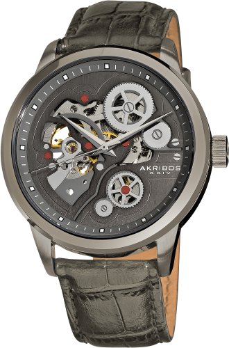 Akribos XXIV Men s AK538GY Mechanical Skeleton Leather Strap Watch
