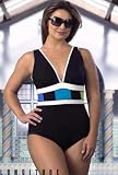 Longitude Colorblock Deep V-neck One Piece Swimsuit - Women's Swimwear Plus Size Swimsuit