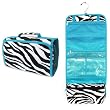 Zebra Hanging Fold up Cosmetic Bag w/ Aqua Blue Trim