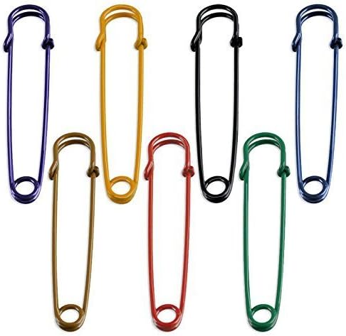 Tozz Pro ® Set of 7 Colored Extra-large 2.5" Steel Safety Pins - Blankets, Skirts, Kilts, Crafts (14 pcs 7 colors)