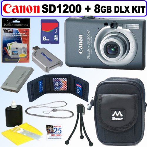 Canon PowerShot SD1200IS 10 MP Digital Camera (Dark Gray) + 8GB Deluxe Accessory Kit