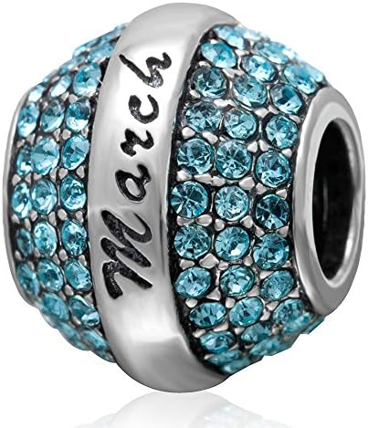 925 Sterling Silver "Birthstone Spacer w/ Crystals" Charm Bead 3460 (March)