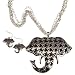 Large Silver tone chain necklace/earring set featuring a abstract elephant with houndstooth print
