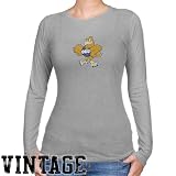 NCAA Oral Roberts Golden Eagles Ladies Ash Distressed Logo Vintage Long Sleeve Slim Fit T-shirt