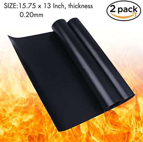 BBQ Grill Mat - Lifetime Guarantee - Set Of 2 Heavy Duty Non Stick Cooking Mats - 15.75 x 13 Inch, thickness 0.20mm - Made With Japan Raw Materials - Works on Gas, Charcoal, Ovens, Electric BBQ Grills