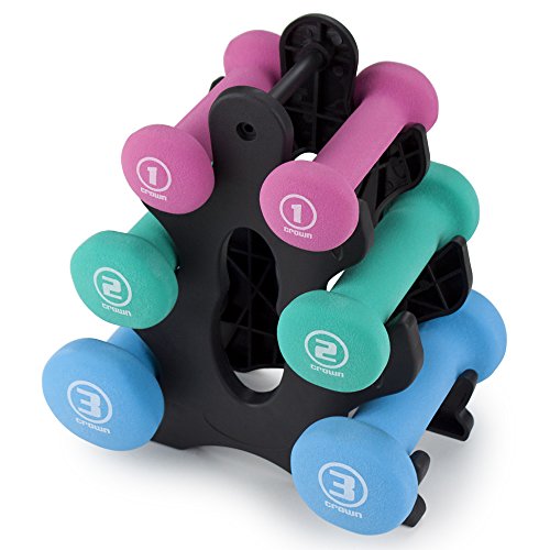 Set of 3 Pairs of Neoprene Body Sculpting Hand Weights with Stand by Crown Sporting Goods