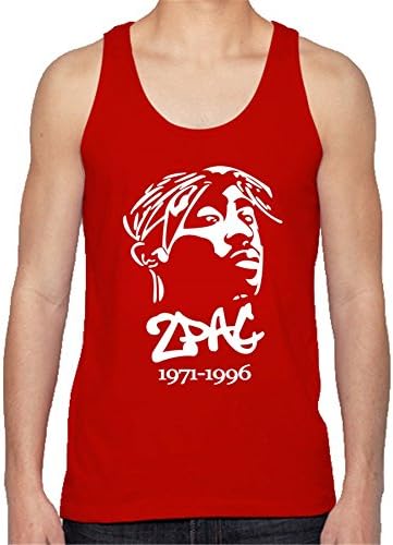Joylucky 2pac Mens Tank Top Cotton Tshirt A0001 Sleeveless Hip Hop Red XXL