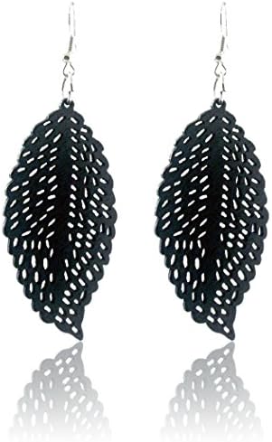 Spk Jewelry Vintage Tribal Flower Floral Wood Handmade Filigree Dangle Teardrop Green Earrings