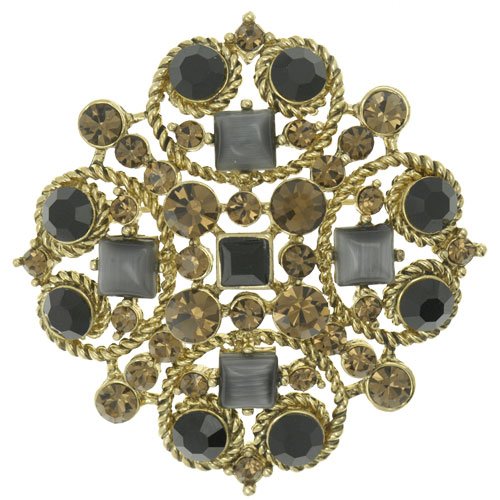 Gold Brocade Flower Pin Brooch