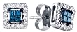 Square 1/4 Ctw. Blue and White Diamond Earring Studs