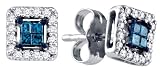 Square 1/4 Ctw. Blue and White Diamond Earring Studs