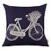 LINKWELL 45 * 45CM Dark Blue White Bicycle with Flower Basket Burlap Cushion Covers