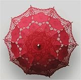 Romantic Battenburg Lace Parasol w/ Embroidery in Red or Purple