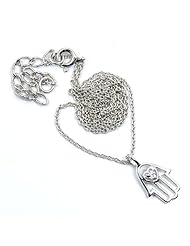 Hamsa Protective Hand of God Fatima Sterling Silver Cubic Zirconia Necklace