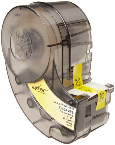 Brady X-103-498 IDXPERT 1.25 Height, 1 Width, B-498 Repositionable Vinyl Cloth, Black On White Color Label (200 Per Cartridge)