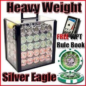 1000 Silver Eagle Acrylic Poker Chip Set with Free WPT Rule Book. 14 Gram Heavy Weighted Poker Chips.