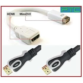 PTC Premium Mini-DVI to HDMI adapter with 10 ft Premium Dual Tone HDMI cable VALUED PACK - white - for iMac (Intel Core Duo), MacBook, and 12-inch PowerBook G4 with Mini-DVI connection