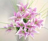 12 Purple Lily Artificial Silk Flowers Bouquet - Just Artifacts Brand