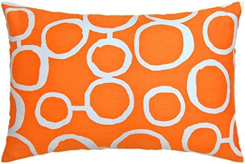 Cotton Canvas Circle Two Side Accent Decorative Throw Rectangular Lumbar Pillow Cover (Orange/White for 12 x 18 Inserts)