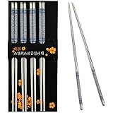 Rbenxia Metal Chopsticks Kitchen Dinner Flower Print Chopsticks 5 Pairs