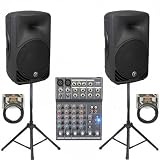 One Pair Mackie SRM350 V2 Active DJ Powered Speakers with FREE Mixer, Stands and Cables SRM350V2SET3