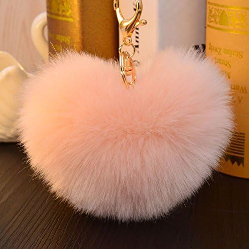 NEW PLEASURE Quality Wool Heart-shaped Ball Key Chains Car Key Ring Bag Pendant (Pink Han)