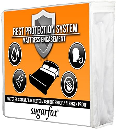 SugarFox Premium Mattress Protector - 100% Water Resistant, Dust Proof, Hypoallergenic &amp; Bed Bug Proof - Soft Bamboo Terry Cotton (QUEEN SIZE) [24 MONTH WARRANTY]