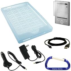 SonyReaderPocketEditionPRS-300RubberizedSiliconeSkinCaseCover(Blue),ScreenProtectorwithLintCleaningCloth,USBCable,CarCharger,WallChargerPowerAdapter,andFreeCarabinerKeyChain