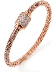 Sterling Silver & Cz Pink Gold Plated Magnet Bangle