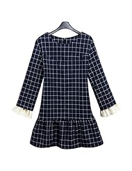 Sexy Winter Plaid Print Round Neck Cotton/Polyester  Dress